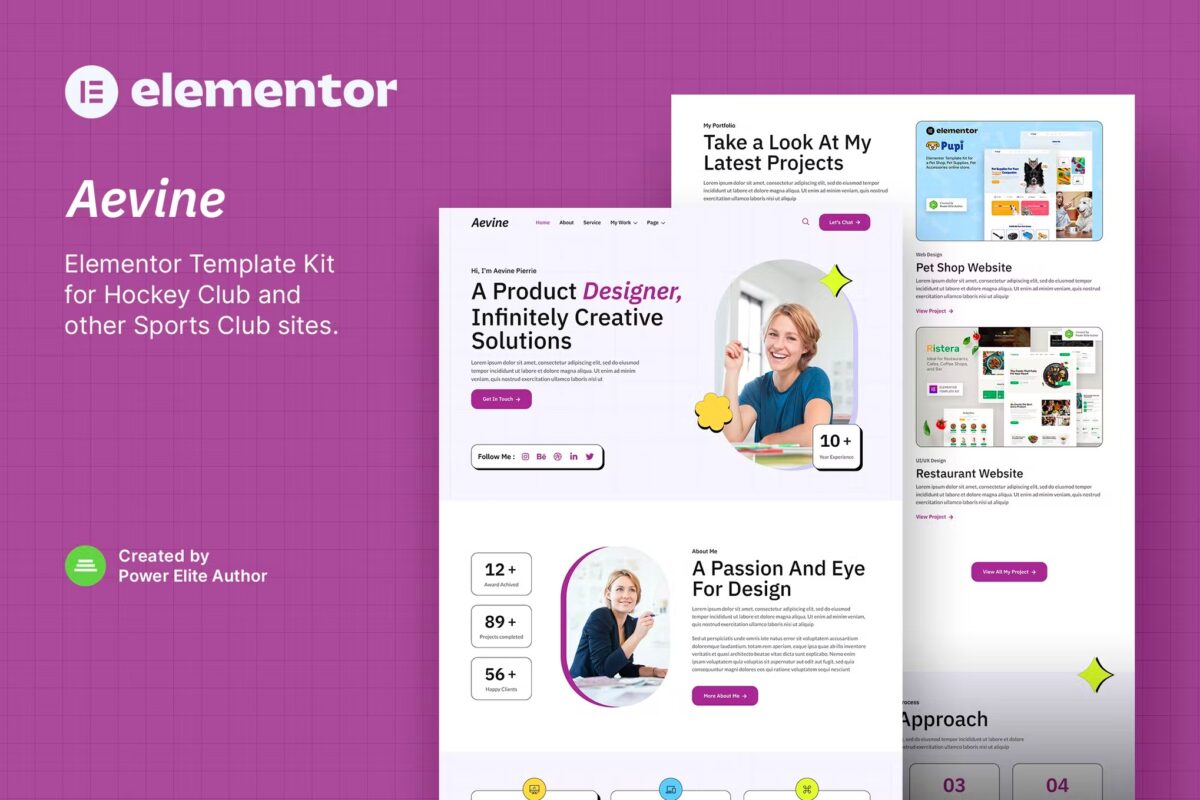 Aevine is a modern and clean Elementor Template Kit that is perfect for those who want to create an online CV/Resume to promote yourself and showcase your portfolios. Perfect for UI/UX Designer, Product Designer, Freelancer, Agency, Startup Business, and any online portfolio websites. This template kit includes stunning carefully crafted 14+ stunning templates, you can build your professional-looking company business website just a click away. Features: Using Free Plugins (Elementor Pro is not required) Modern & Clean Design 14+ Ready to use templates Fully Responsive Layout Retina Ready Fully Customizable Cross Browser Compatibility: Chrome, Firefox, Safari, Opera Templates Include: Home About Service Work Work Detail Blog Single Post FAQ 404 Page Contact MetForm Contact Header Footer Global Theme Style Required Plugin: Elementor Jeg Elementor Kit Metform How to Use Template Kits: Install and Activate the “Envato Elements” plugin from Plugins > Add New in WordPress Download your kit file and Do not unzip Go to Elements > Installed Kits and click the Upload Template Kit button. You may also import automatically by clicking Connect Account to link your Elements subscription, then import under Elements > Template Kits. Check for the orange banner at the top and click Install Requirements to load any plugins the kit uses Click import on the Global Kit Styles first Click Import on one template at a time. These are stored in Elementor under Templates > Saved Templates. Go to Pages and create a new page and click Edit with Elementor Click the gear icon at lower-left of the builder to view page settings and choose Elementor Full Width and hide page title Click the gray folder icon to access My Templates tab and then Import the page you’d like to customize. If you have Elementor Pro, headers and footers may be customized under Theme Builder. Detailed Guide: https://help.market.envato.com/hc/en-us/articles/900000842846-How-to-use-the-Envato-Elements-WordPress-Plugin-v2-0 For further support, go to Elementor > Get Help in WordPress menu. How to Import Metforms Import the metform block templates Import the page template where the form appears and right-click to enable the Navigator Locate and select the Metform widget and click Edit Form. Choose New, then Edit Form. The builder will appear Click ‘Add Template’ grey folder icon. Click ‘My Templates’ tab. Choose your imported metform template, then click ‘Insert’ (click No for page settings). Once the template is loaded, make any desired customizations and click ‘Update & Close’ The form will appear in the template Click Update How to setup header in Jeg Elementor Kit plugin Go to Jeg Elementor Kit menu item > Header Template Click Add New Header Add condition > All Site and click Create Click gray folder icon to access My Templates tab Insert the header template. Customize and Save.